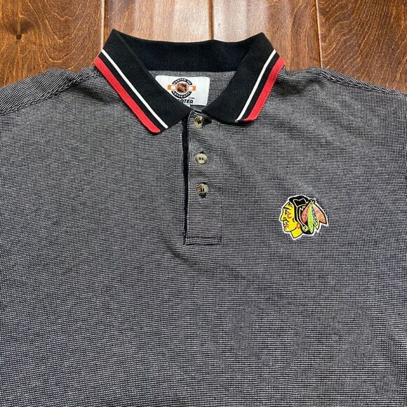 STARTER Vintage NHL Chicago Blackhawks Hockey Grey Polo Shirt Men's Size Large - Picture 2 of 8